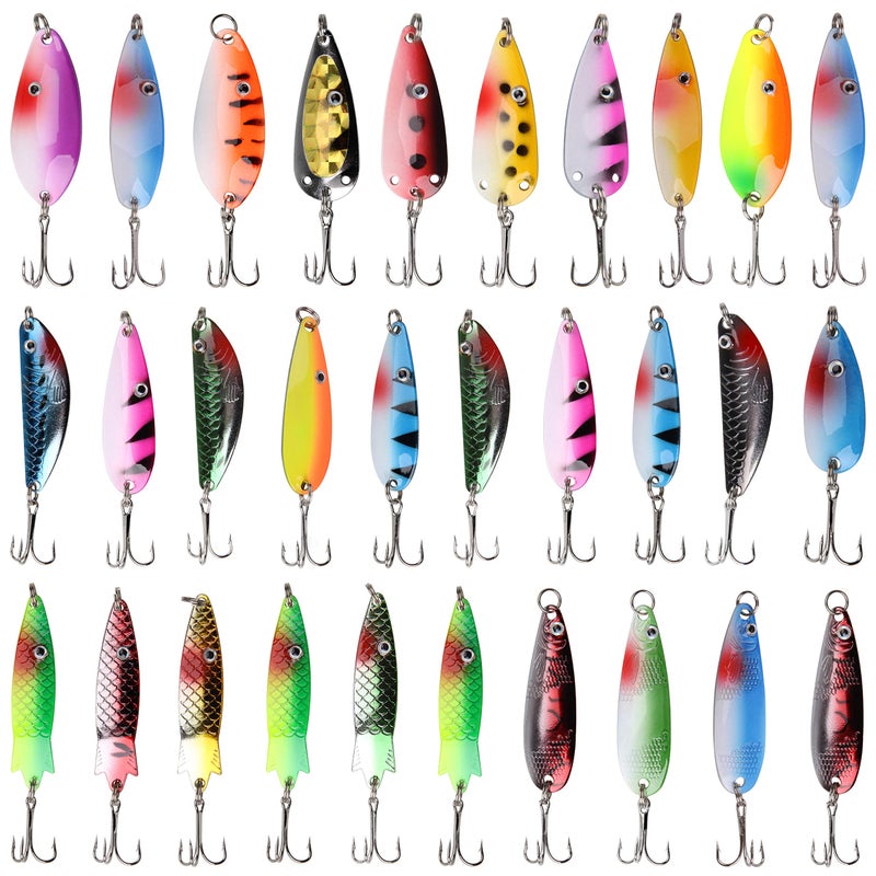 OROOTL Fishing Spoons Lures Kit, 30pcs Metal Spoon Fishing Lures for Freshwater Saltwater Metal Casting Spoons with Treble Hook for Trout Redfish Bass Pike Crappie Flounder Walleye - Image 1